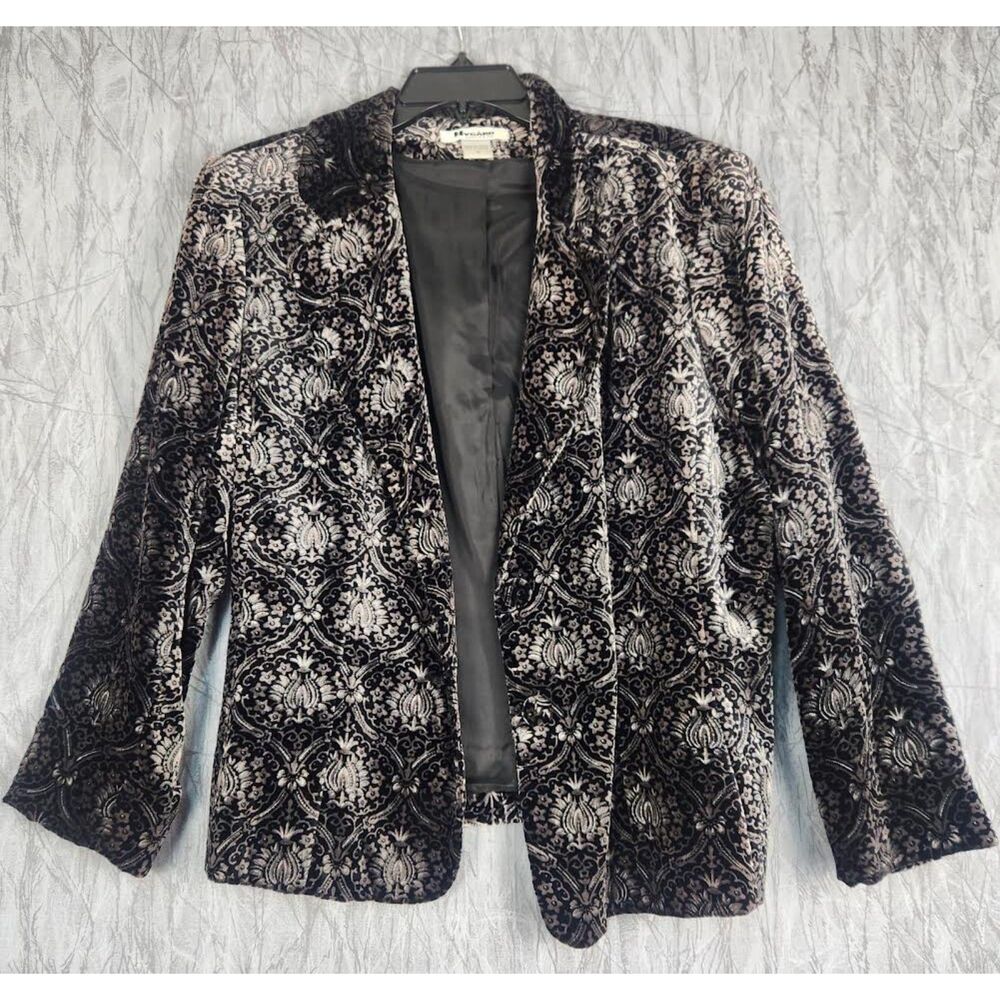 Nygard Women's Black & Silver Velvet Blazer Size 16 XL Regency Glam Boho Holiday